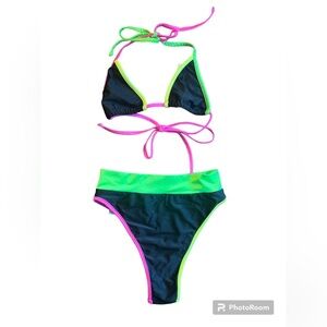 NWT Neon trim high waist thong bikini 👙